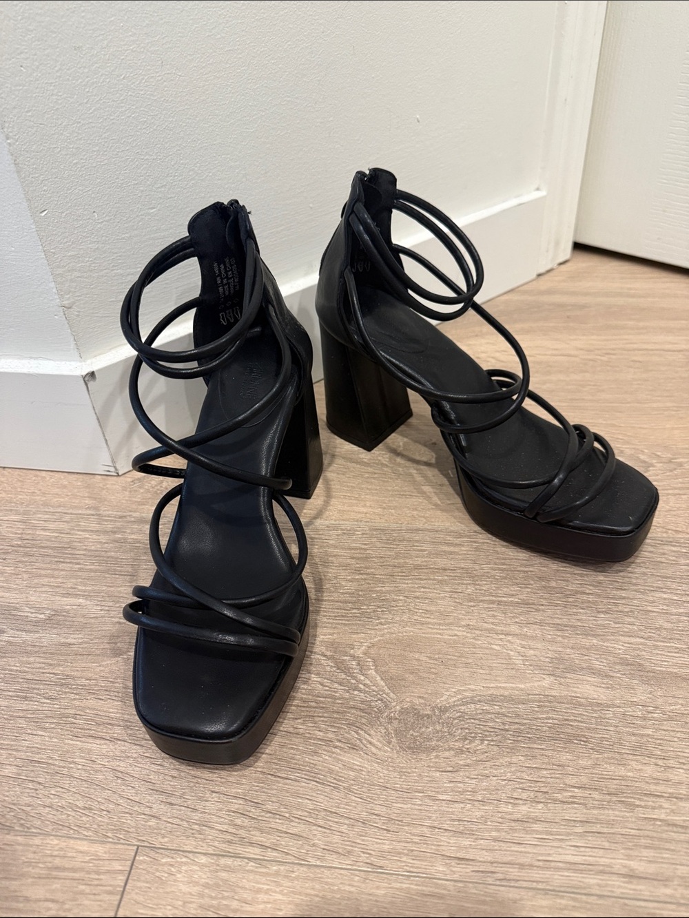 Ardene Black Strappy Platform Block Heels